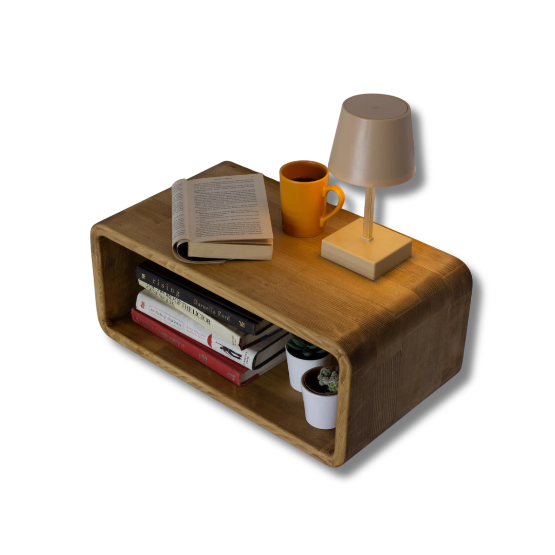 Rounded Wooden Open-Shelf Bedside Table