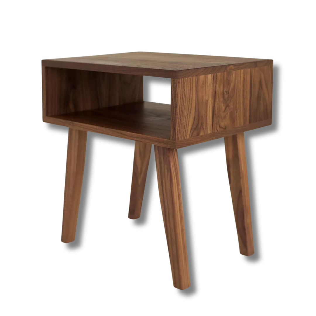 Mid-Century Wooden Bedside Table with Open Shelf