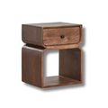 Modern Curved Wooden Nightstand with Drawer and Open Shelf